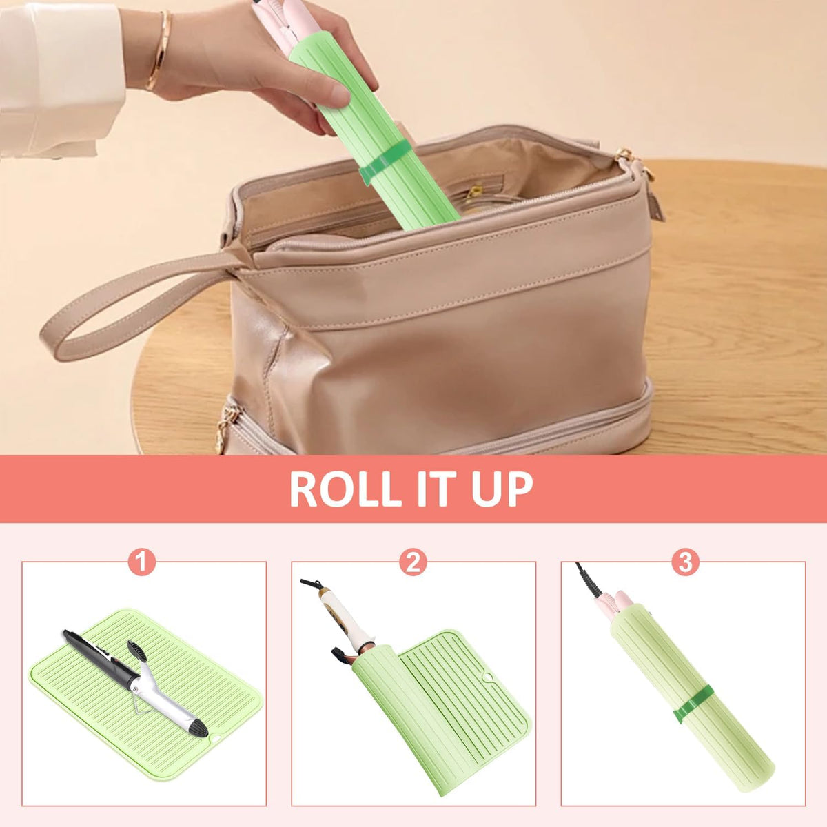 Large Heat Resistant Silicone Mat for Hair Tools: Curling Iron, Flat Iron, Hair Straightener - Portable Hair Styling Pad Cover