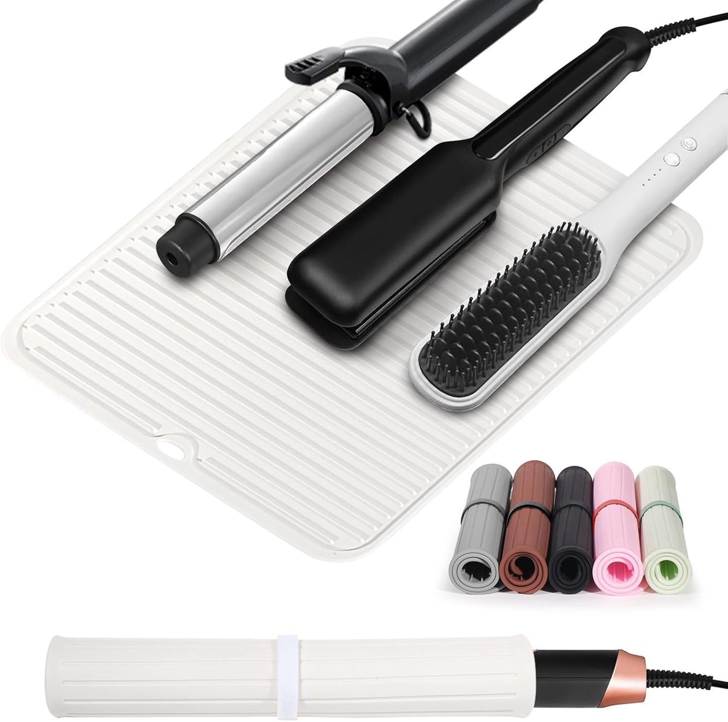 Large Heat Resistant Silicone Mat for Hair Tools: Curling Iron, Flat Iron, Hair Straightener - Portable Hair Styling Pad Cover