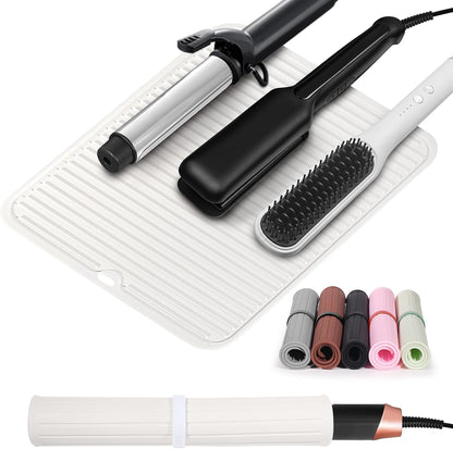Large Heat Resistant Silicone Mat for Hair Tools: Curling Iron, Flat Iron, Hair Straightener - Portable Hair Styling Pad Cover
