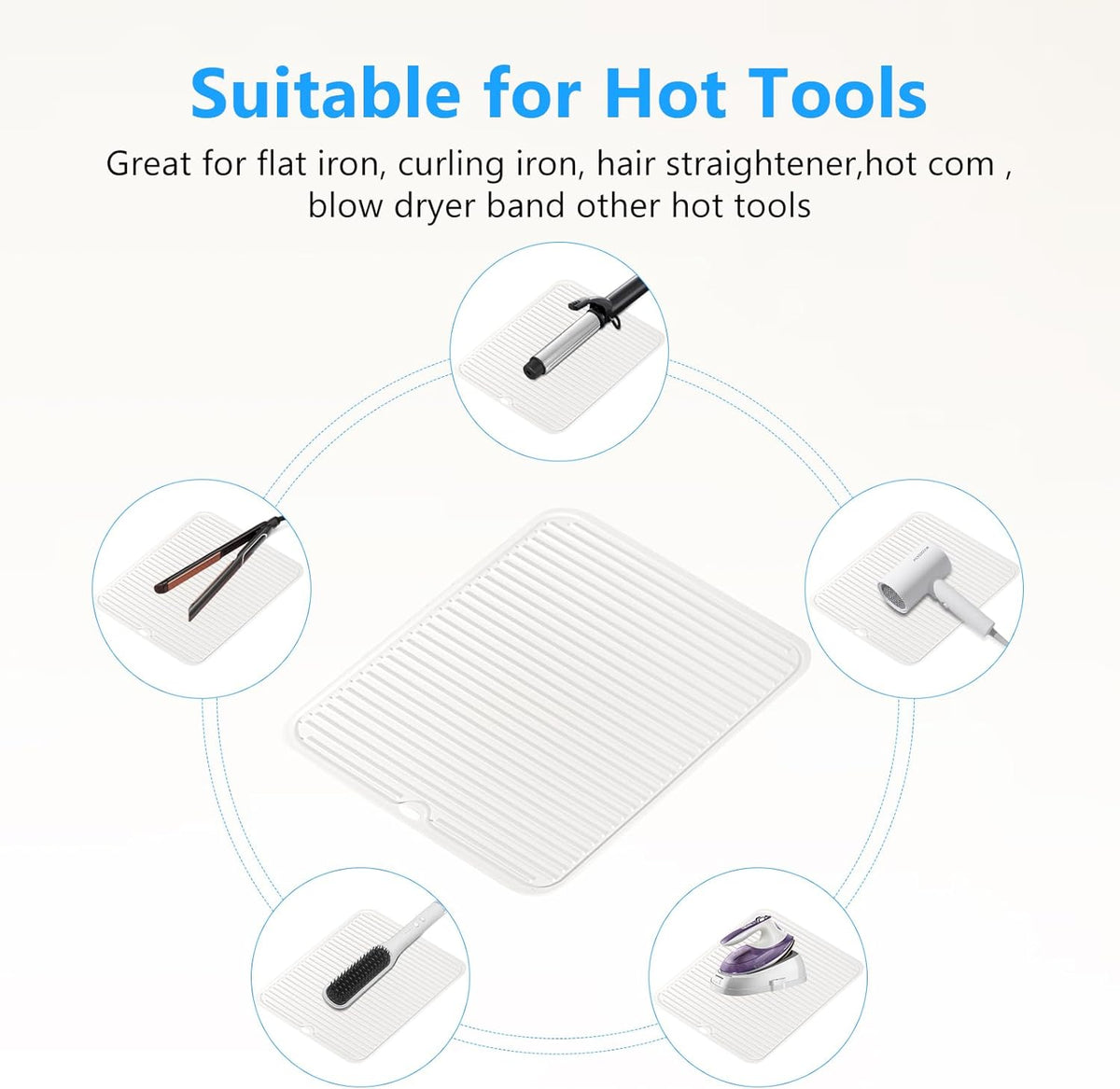 Large Heat Resistant Silicone Mat for Hair Tools: Curling Iron, Flat Iron, Hair Straightener - Portable Hair Styling Pad Cover