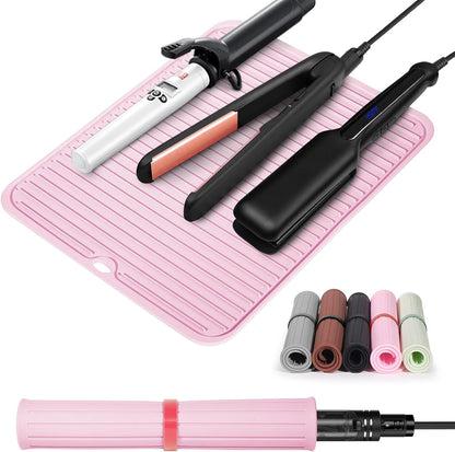 Large Heat Resistant Silicone Mat for Hair Tools: Curling Iron, Flat Iron, Hair Straightener - Portable Hair Styling Pad Cover