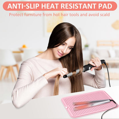 Large Heat Resistant Silicone Mat for Hair Tools: Curling Iron, Flat Iron, Hair Straightener - Portable Hair Styling Pad Cover