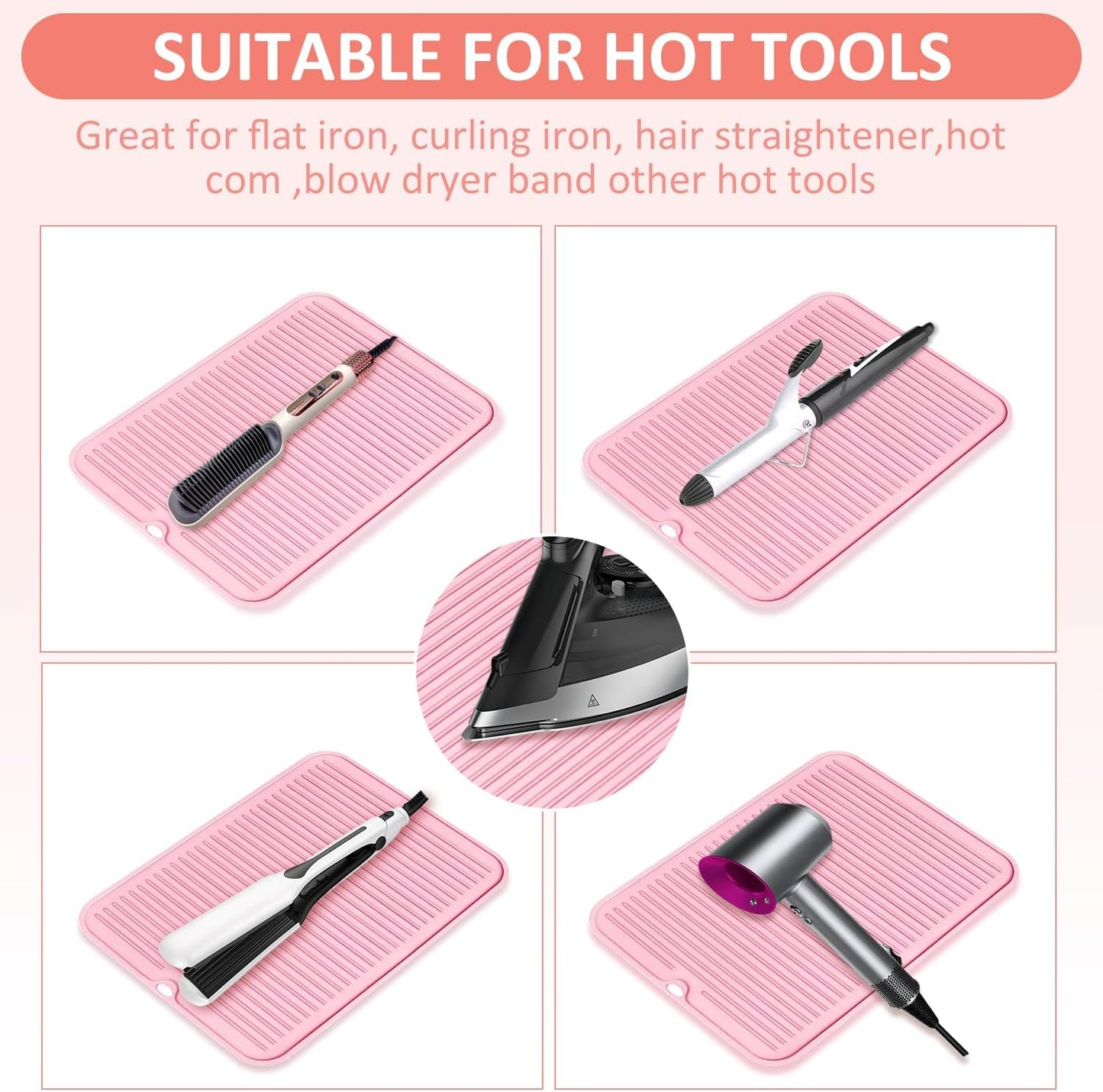 Large Heat Resistant Silicone Mat for Hair Tools: Curling Iron, Flat Iron, Hair Straightener - Portable Hair Styling Pad Cover