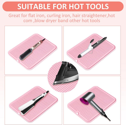 Large Heat Resistant Silicone Mat for Hair Tools: Curling Iron, Flat Iron, Hair Straightener - Portable Hair Styling Pad Cover
