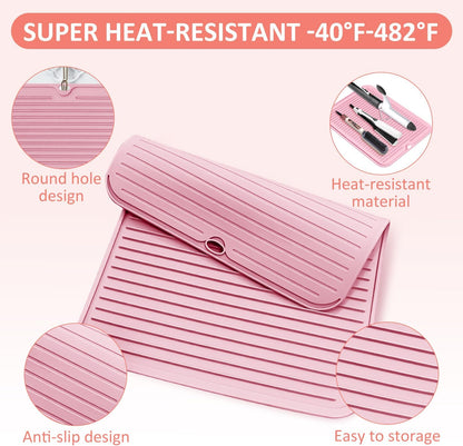 Large Heat Resistant Silicone Mat for Hair Tools: Curling Iron, Flat Iron, Hair Straightener - Portable Hair Styling Pad Cover