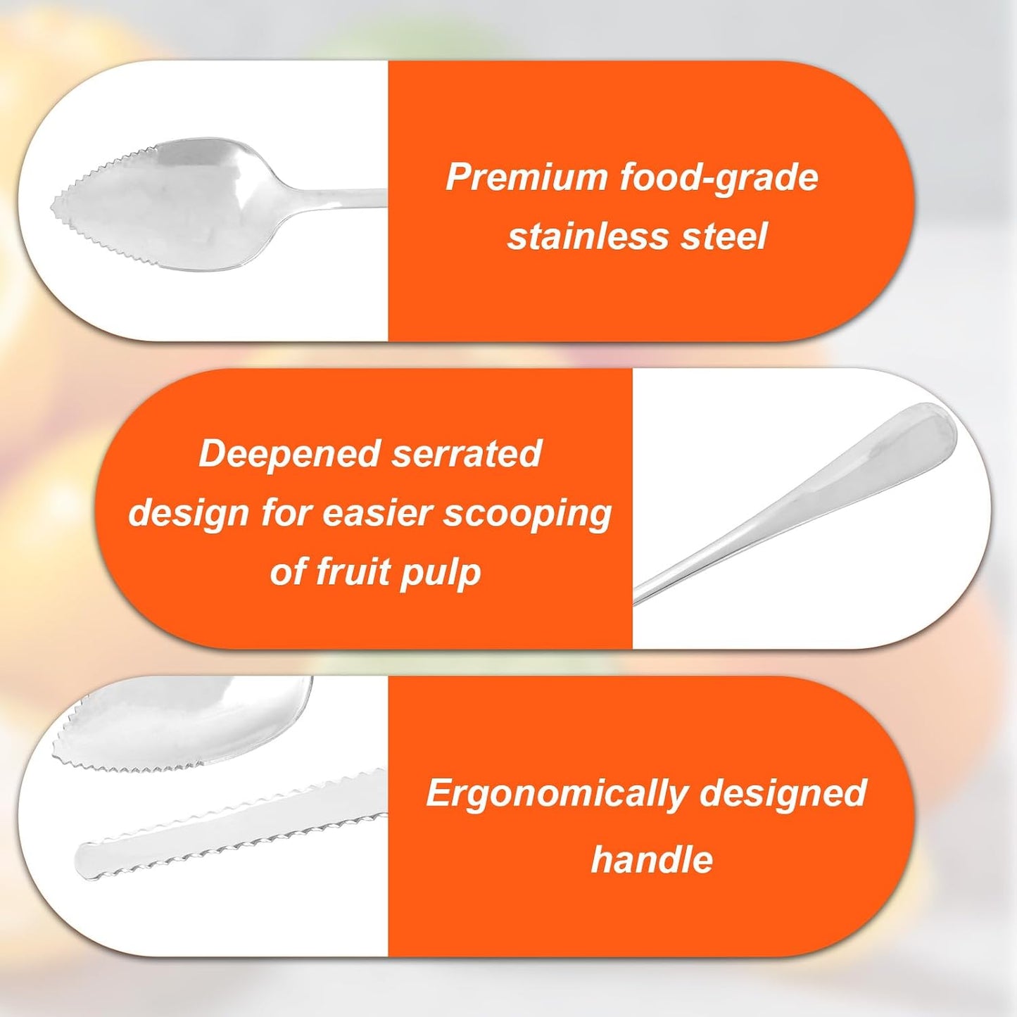 6pcs Serrated Grapefruit Spoon and Knife Set, Stainless Steel Citrus Eating Utensils for Grapefruit Lemon Kiwi Melon Lime Pitaya, Ergonomic Handle, Easy Fruit Scooping and Cutting (Silver)