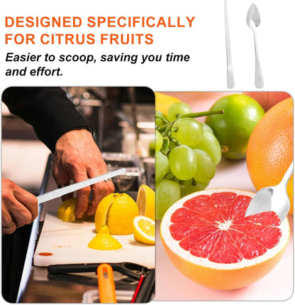 6pcs Serrated Grapefruit Spoon and Knife Set, Stainless Steel Citrus Eating Utensils for Grapefruit Lemon Kiwi Melon Lime Pitaya, Ergonomic Handle, Easy Fruit Scooping and Cutting (Silver)