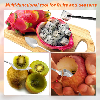 6pcs Serrated Grapefruit Spoon and Knife Set, Stainless Steel Citrus Eating Utensils for Grapefruit Lemon Kiwi Melon Lime Pitaya, Ergonomic Handle, Easy Fruit Scooping and Cutting (Silver)