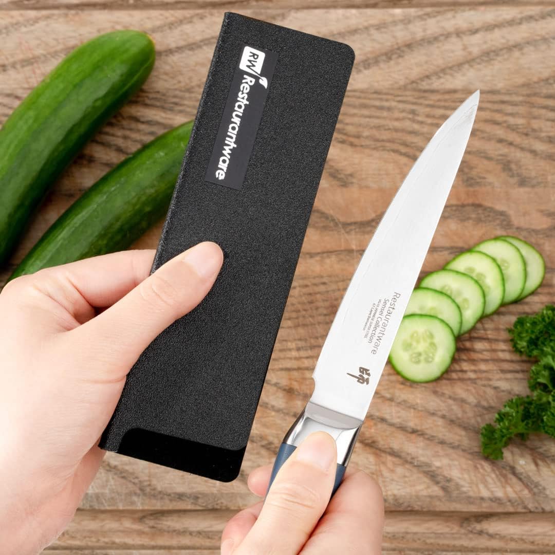 Sensei 6 x 1 Inch Knife Sleeve, 1 Knife Protector - Fits Steak Knife, Felt Lining, Black Plastic Knife Blade Guard, Durable, Cut-Proof