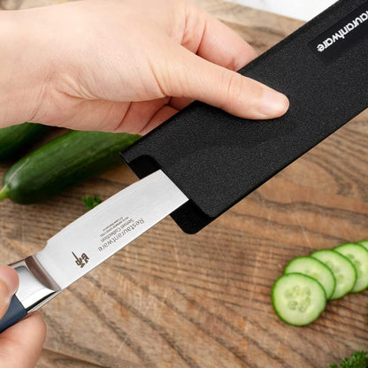 Sensei 6 x 1 Inch Knife Sleeve, 1 Knife Protector - Fits Steak Knife, Felt Lining, Black Plastic Knife Blade Guard, Durable, Cut-Proof
