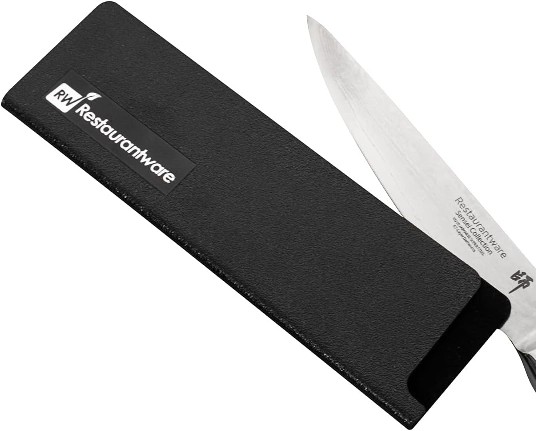 Sensei 6 x 1 Inch Knife Sleeve, 1 Knife Protector - Fits Steak Knife, Felt Lining, Black Plastic Knife Blade Guard, Durable, Cut-Proof