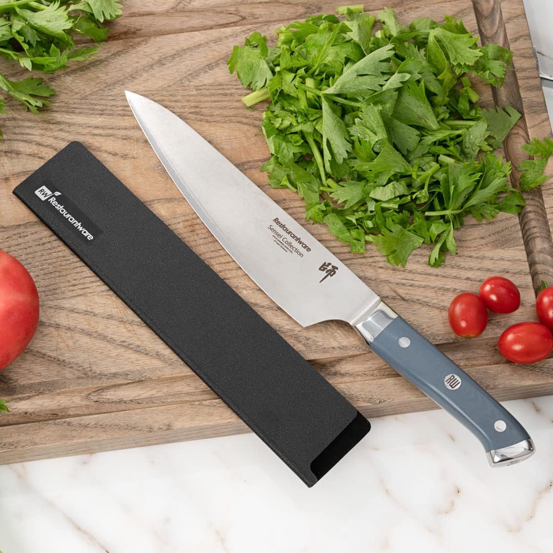 Sensei 6 x 1 Inch Knife Sleeve, 1 Knife Protector - Fits Steak Knife, Felt Lining, Black Plastic Knife Blade Guard, Durable, Cut-Proof