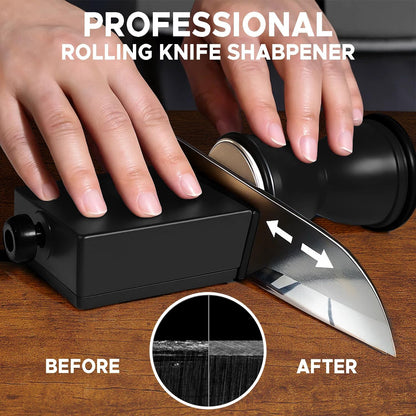 Knife Sharpener Kit, Diamond & Ceramic, 15° & 32° Angle, Black | Sharpener Kit with Diamonds and Ceramic Discs for Steel of Any Hardness, 15 and 32 Magnetic Angle, Ideal Gift, Black