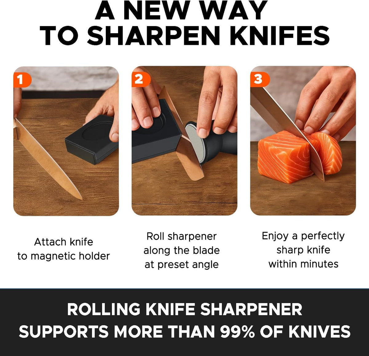 Knife Sharpener Kit, Diamond & Ceramic, 15° & 32° Angle, Black | Sharpener Kit with Diamonds and Ceramic Discs for Steel of Any Hardness, 15 and 32 Magnetic Angle, Ideal Gift, Black