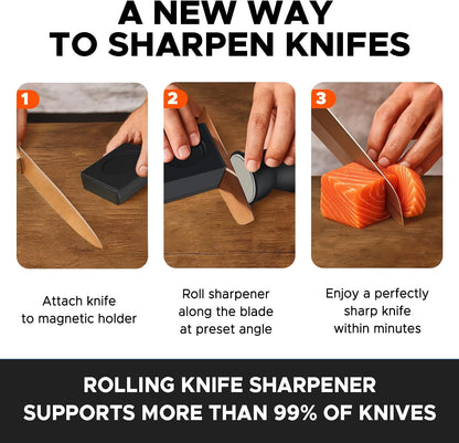 Knife Sharpener Kit, Diamond & Ceramic, 15° & 32° Angle, Black | Sharpener Kit with Diamonds and Ceramic Discs for Steel of Any Hardness, 15 and 32 Magnetic Angle, Ideal Gift, Black