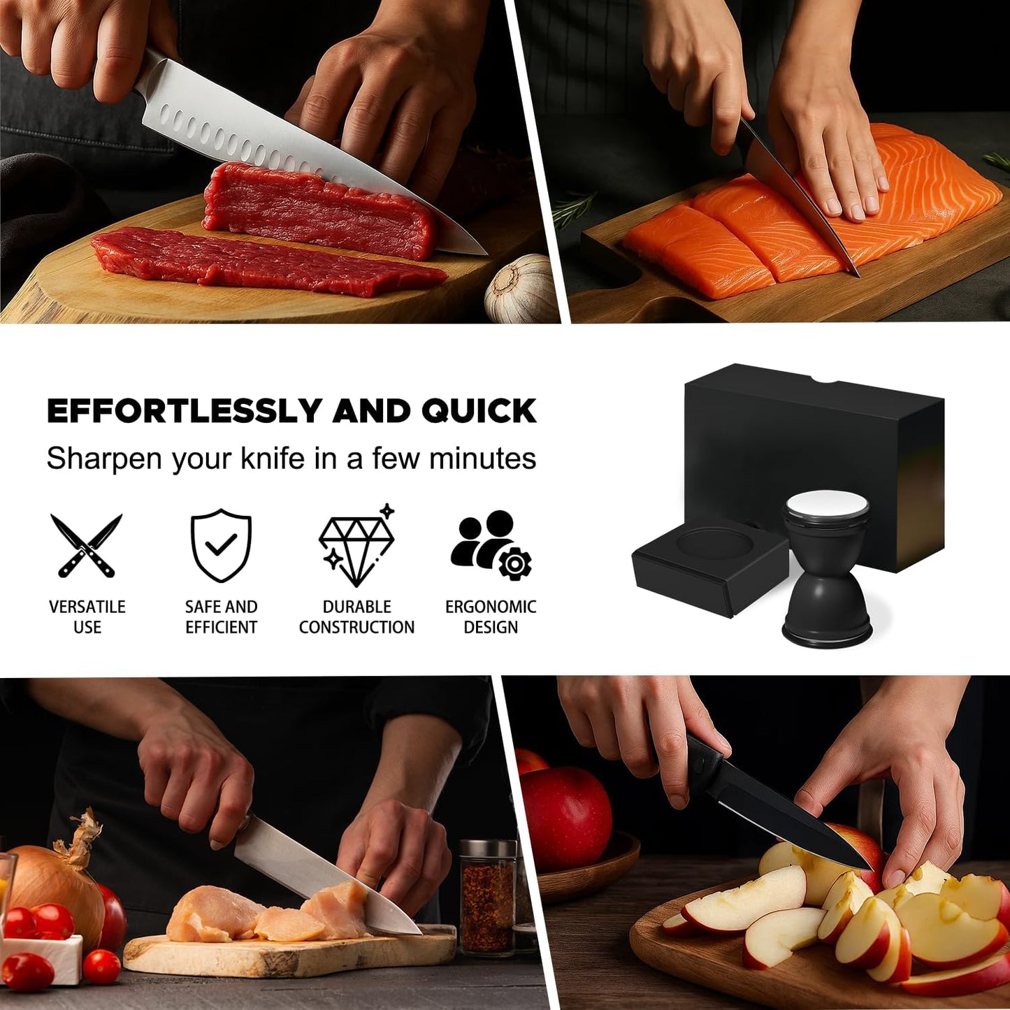 Knife Sharpener Kit, Diamond & Ceramic, 15° & 32° Angle, Black | Sharpener Kit with Diamonds and Ceramic Discs for Steel of Any Hardness, 15 and 32 Magnetic Angle, Ideal Gift, Black