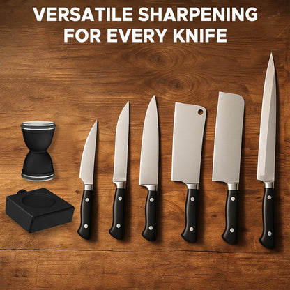 Knife Sharpener Kit, Diamond & Ceramic, 15° & 32° Angle, Black | Sharpener Kit with Diamonds and Ceramic Discs for Steel of Any Hardness, 15 and 32 Magnetic Angle, Ideal Gift, Black