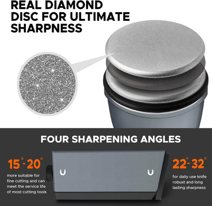 Knife Sharpener Kit, Diamond & Ceramic, 15° & 32° Angle, Black | Sharpener Kit with Diamonds and Ceramic Discs for Steel of Any Hardness, 15 and 32 Magnetic Angle, Ideal Gift, Black
