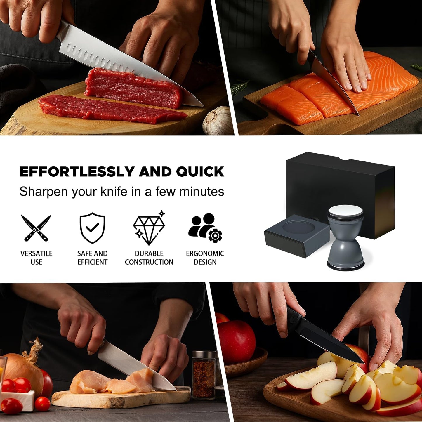 Knife Sharpener Kit, Diamond & Ceramic, 15° & 32° Angle, Black | Sharpener Kit with Diamonds and Ceramic Discs for Steel of Any Hardness, 15 and 32 Magnetic Angle, Ideal Gift, Black