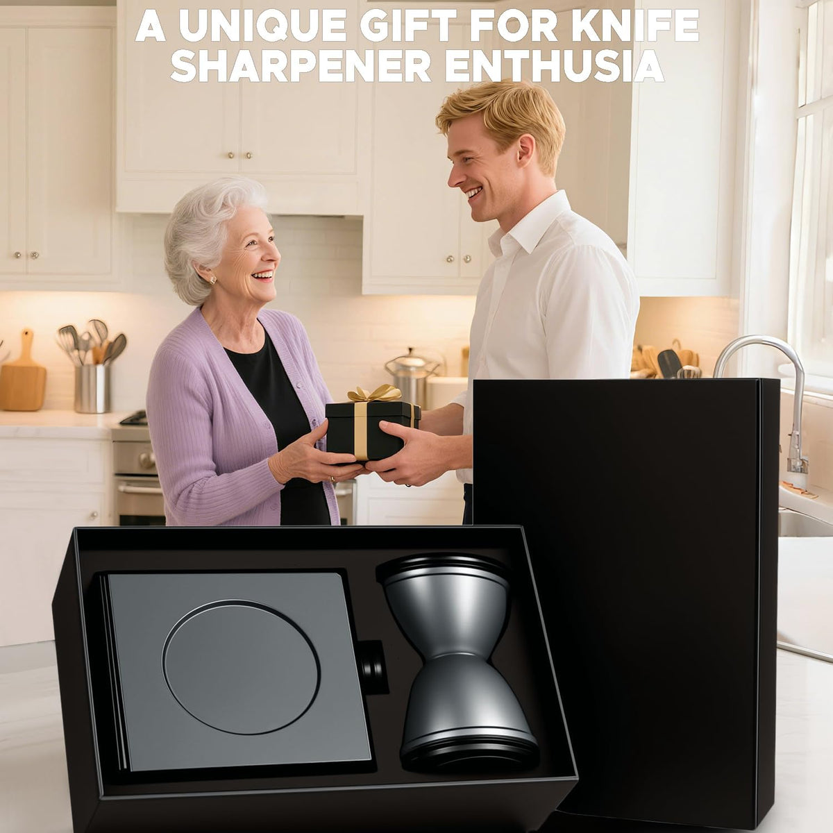 Knife Sharpener Kit, Diamond & Ceramic, 15° & 32° Angle, Black | Sharpener Kit with Diamonds and Ceramic Discs for Steel of Any Hardness, 15 and 32 Magnetic Angle, Ideal Gift, Black