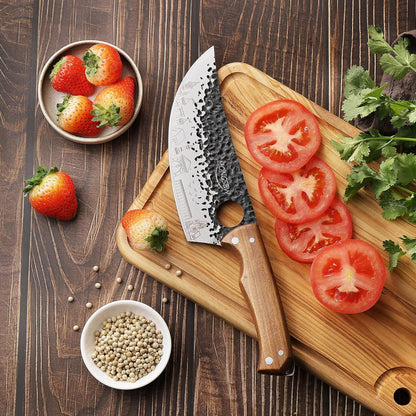 3 PCS Butcher Knife Set, 7" Butcher Meat Cleaver, 7" Serbian Chef Knife and 6.5" Viking Knife, Stainless Steel Cooking Cutting Kitchen Knife Set with Wood Handle, Great for Home, Camping, BBQ