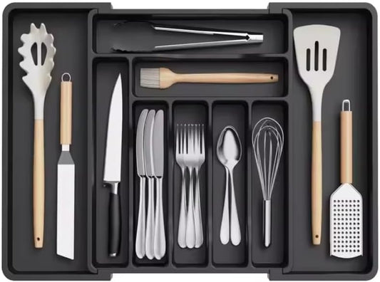Expandable Utensil Organizer Tray – Adjustable Cutlery & Flatware Drawer Insert with 8 Compartments, Non-Slip, Easy to Clean, Fits 13–22" Kitchen Drawers