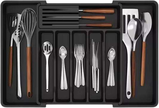 Expandable Utensil Organizer Tray – Adjustable Cutlery & Flatware Drawer Insert with 8 Compartments, Non-Slip, Easy to Clean, Fits 13–22" Kitchen Drawers