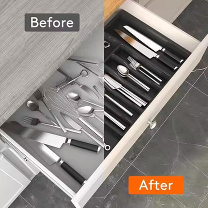 Expandable Utensil Organizer Tray – Adjustable Cutlery & Flatware Drawer Insert with 8 Compartments, Non-Slip, Easy to Clean, Fits 13–22" Kitchen Drawers