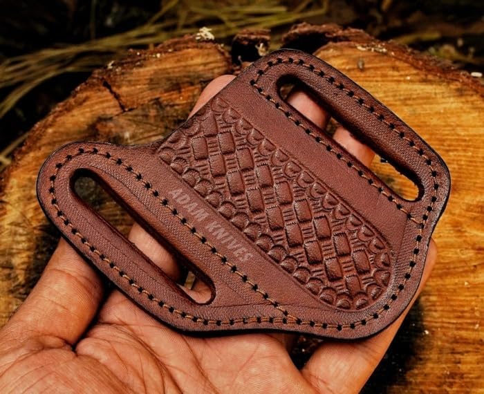 Leather Pocket Knife Sheath For Belt, Slanted Sheath, Tooled Leather Sheath, Beautiful Folding/Trapper Knife Cover 100% Real