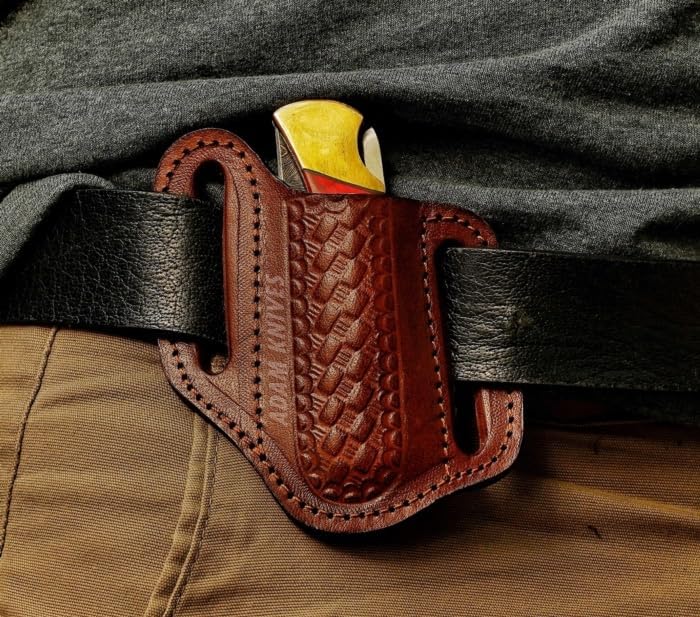 Leather Pocket Knife Sheath For Belt, Slanted Sheath, Tooled Leather Sheath, Beautiful Folding/Trapper Knife Cover 100% Real