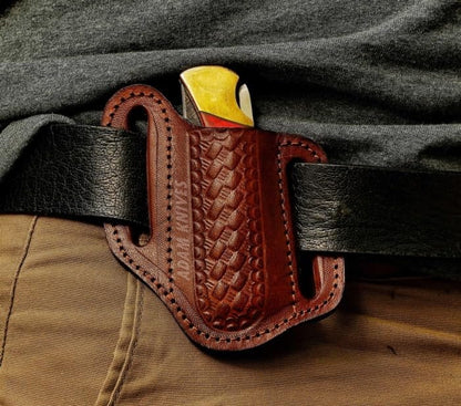 Leather Pocket Knife Sheath For Belt, Slanted Sheath, Tooled Leather Sheath, Beautiful Folding/Trapper Knife Cover 100% Real