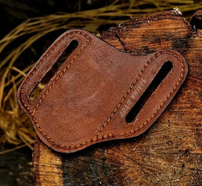 Leather Pocket Knife Sheath For Belt, Slanted Sheath, Tooled Leather Sheath, Beautiful Folding/Trapper Knife Cover 100% Real