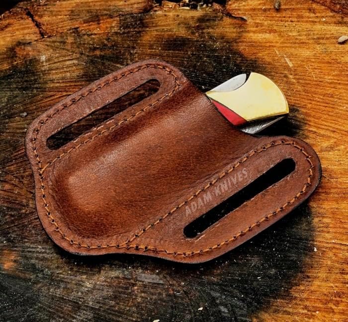 Leather Pocket Knife Sheath For Belt, Slanted Sheath, Tooled Leather Sheath, Beautiful Folding/Trapper Knife Cover 100% Real