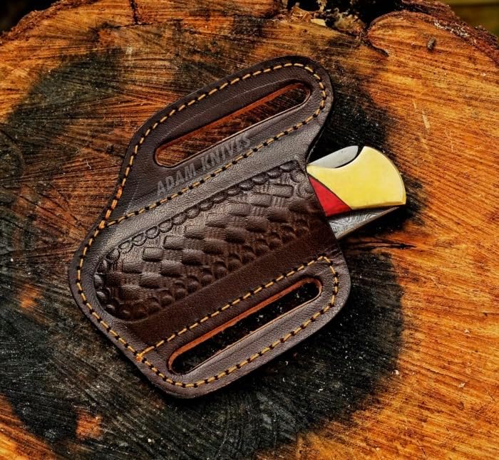 Leather Pocket Knife Sheath For Belt, Slanted Sheath, Tooled Leather Sheath, Beautiful Folding/Trapper Knife Cover 100% Real