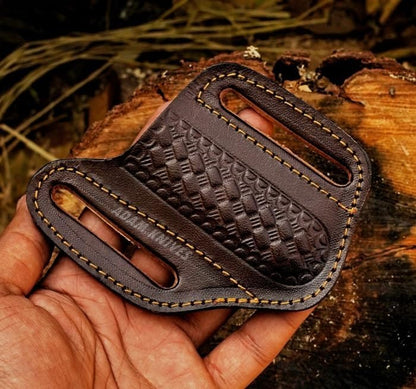 Leather Pocket Knife Sheath For Belt, Slanted Sheath, Tooled Leather Sheath, Beautiful Folding/Trapper Knife Cover 100% Real
