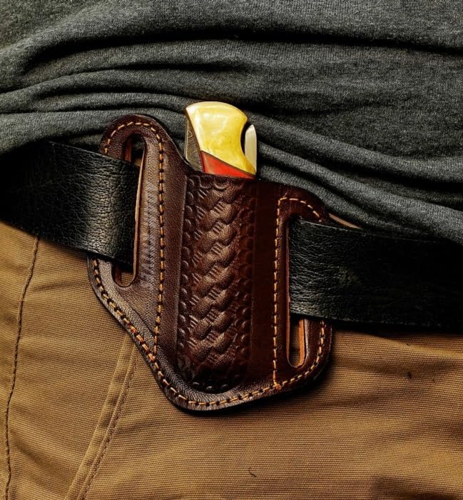 Leather Pocket Knife Sheath For Belt, Slanted Sheath, Tooled Leather Sheath, Beautiful Folding/Trapper Knife Cover 100% Real