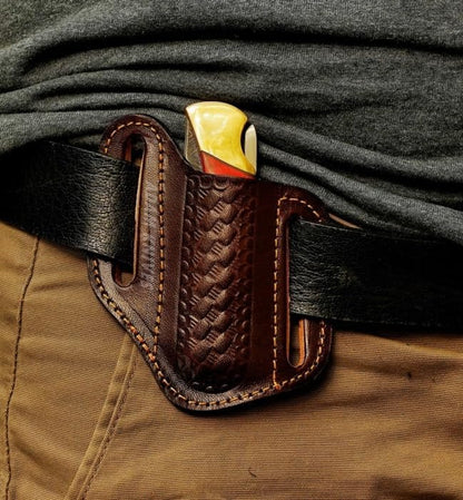 Leather Pocket Knife Sheath For Belt, Slanted Sheath, Tooled Leather Sheath, Beautiful Folding/Trapper Knife Cover 100% Real