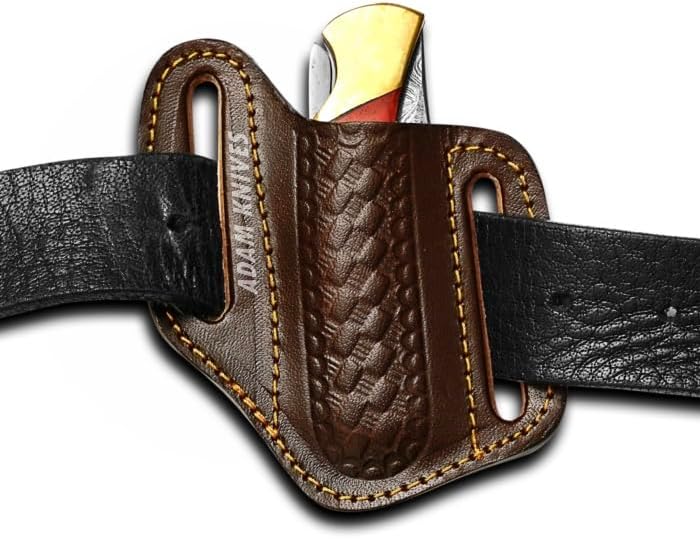 Leather Pocket Knife Sheath For Belt, Slanted Sheath, Tooled Leather Sheath, Beautiful Folding/Trapper Knife Cover 100% Real