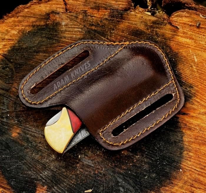 Leather Pocket Knife Sheath For Belt, Slanted Sheath, Tooled Leather Sheath, Beautiful Folding/Trapper Knife Cover 100% Real