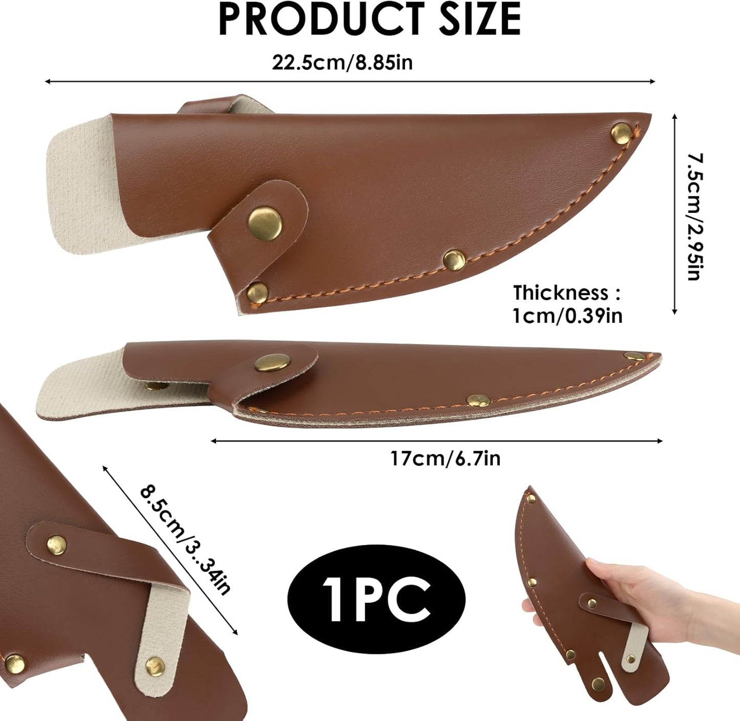 6 Inch PU Leather Knife Sheath, Japanese Knife Cover for Matsato Huusk Knives, Professional Chef Kitchen Knives Protector, Hunting Outdoor Camping Gear for Men Women Suitable for Knives with Blade Lengths of 6in/15.24cm or Less