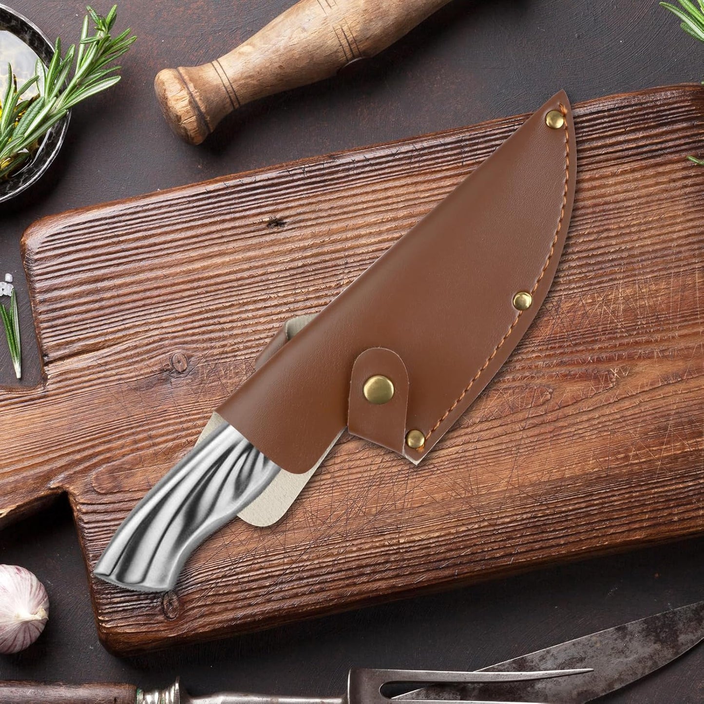6 Inch PU Leather Knife Sheath, Japanese Knife Cover for Matsato Huusk Knives, Professional Chef Kitchen Knives Protector, Hunting Outdoor Camping Gear for Men Women Suitable for Knives with Blade Lengths of 6in/15.24cm or Less