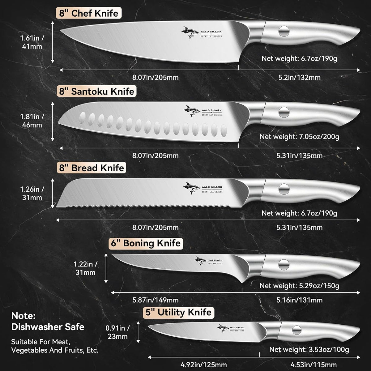 Kitchen Knife Set,5PCS High Carbon Stainless Steel Chef Knife Set