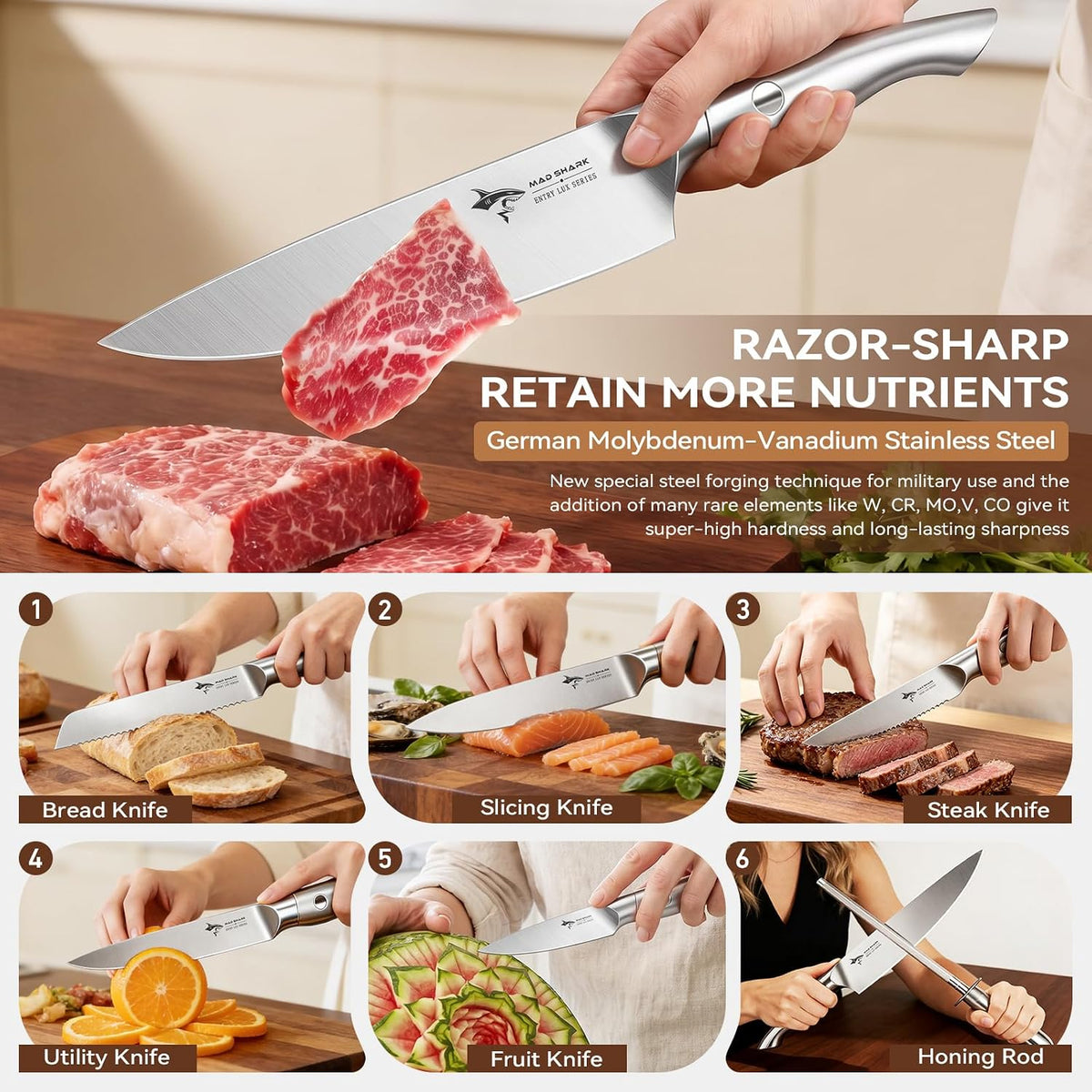 Kitchen Knife Set,5PCS High Carbon Stainless Steel Chef Knife Set
