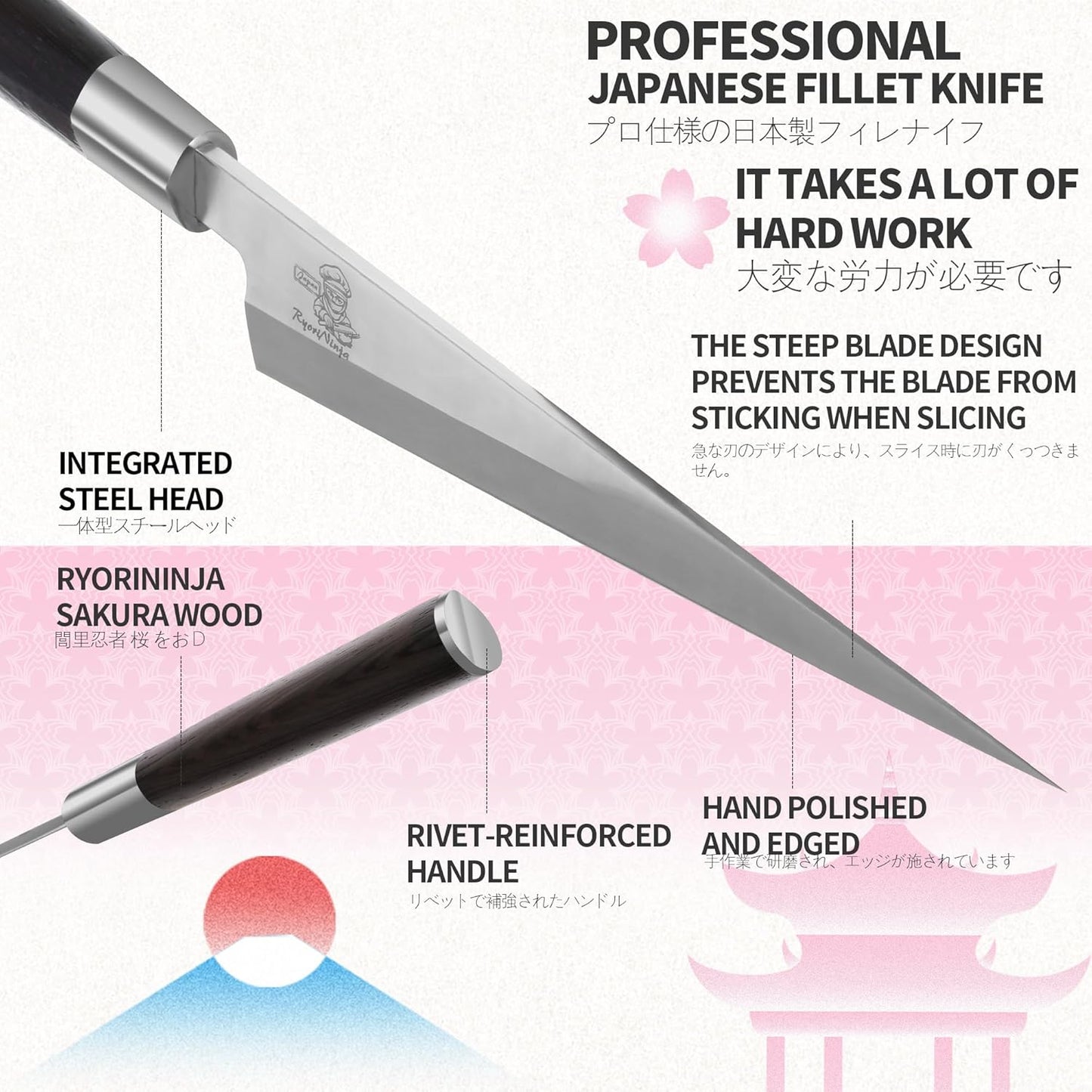 Dexter Fish Fillet Knife 8.5 inch Japanese Steel Honesuki, Professional stainless Steel Kitchen Chef Boing Knife for cooking with Gift Box for Men and Women (8.5" Fillet)