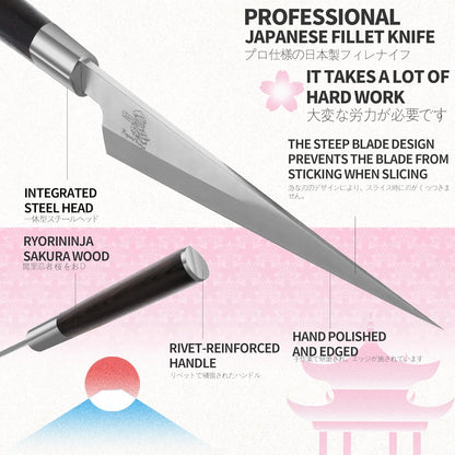 Dexter Fish Fillet Knife 8.5 inch Japanese Steel Honesuki, Professional stainless Steel Kitchen Chef Boing Knife for cooking with Gift Box for Men and Women (8.5" Fillet)