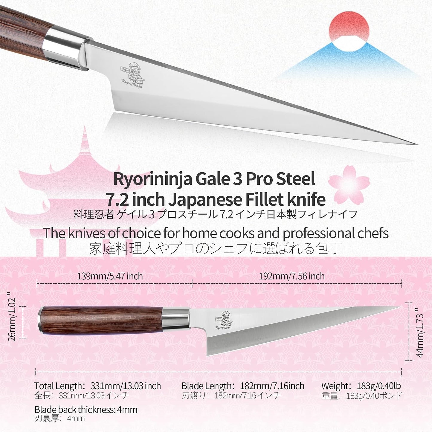 Dexter Fish Fillet Knife 8.5 inch Japanese Steel Honesuki, Professional stainless Steel Kitchen Chef Boing Knife for cooking with Gift Box for Men and Women (8.5" Fillet)