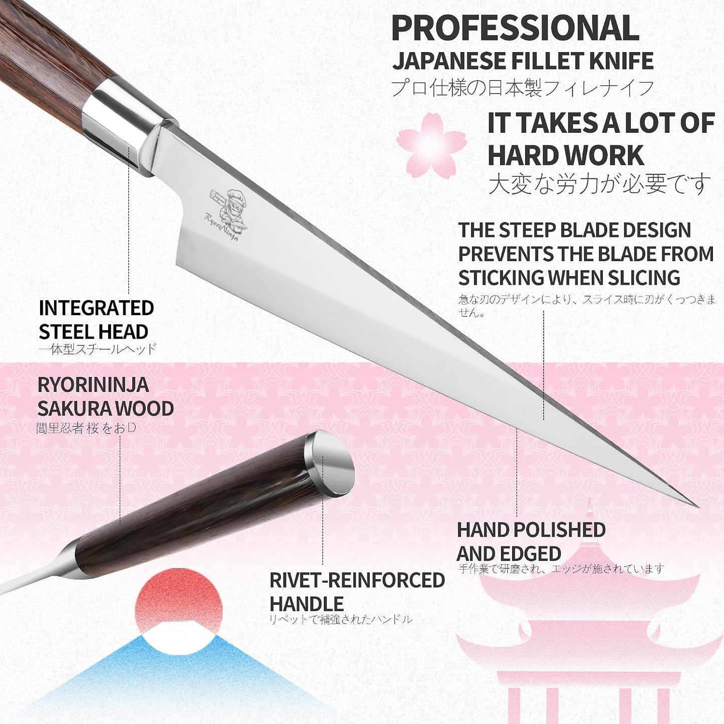 Dexter Fish Fillet Knife 8.5 inch Japanese Steel Honesuki, Professional stainless Steel Kitchen Chef Boing Knife for cooking with Gift Box for Men and Women (8.5" Fillet)