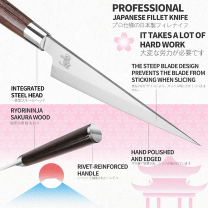 Dexter Fish Fillet Knife 8.5 inch Japanese Steel Honesuki, Professional stainless Steel Kitchen Chef Boing Knife for cooking with Gift Box for Men and Women (8.5" Fillet)