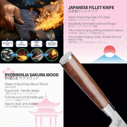 Dexter Fish Fillet Knife 8.5 inch Japanese Steel Honesuki, Professional stainless Steel Kitchen Chef Boing Knife for cooking with Gift Box for Men and Women (8.5" Fillet)