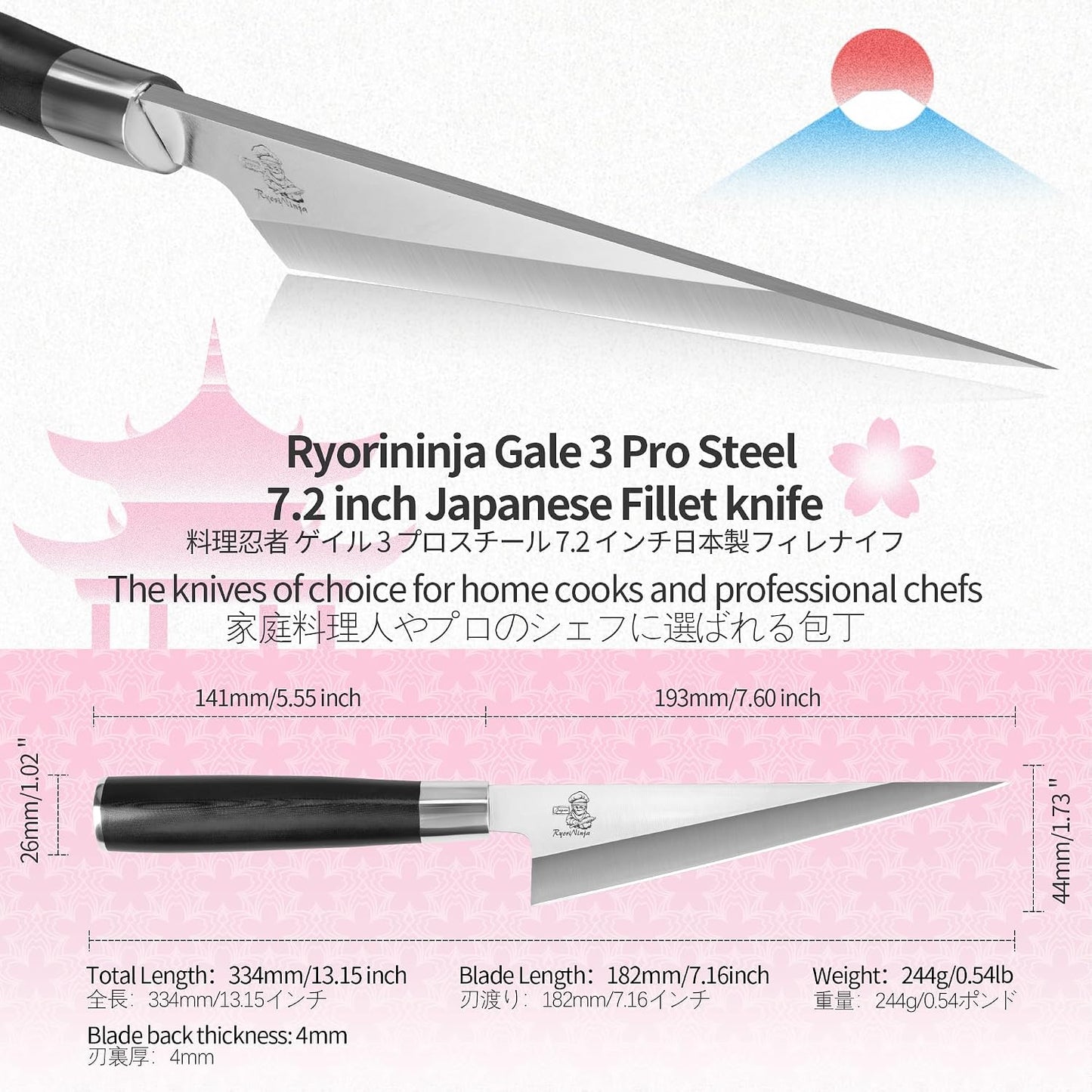 Dexter Fish Fillet Knife 8.5 inch Japanese Steel Honesuki, Professional stainless Steel Kitchen Chef Boing Knife for cooking with Gift Box for Men and Women (8.5" Fillet)